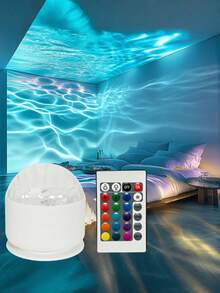 1pc Aurora Ocean Wave Night Light Projector With Remote Control, USB Powered, RGB 16 Colors Ceiling Projection Lamp, Suitable For Nursery Decor, Bedroom Night Light, Home Theater, Game Room, Creates Cozy Ambiance, Ideal For Holidays