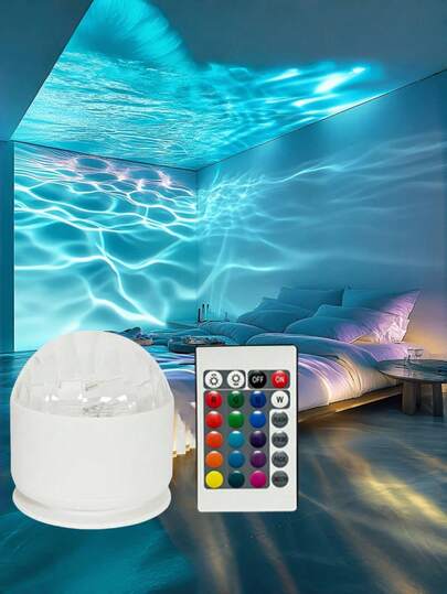 1pc Aurora Ocean Wave Night Light Projector With Remote Control, USB Powered, RGB 16 Colors Ceiling Projection Lamp, Suitable For Nursery Decor, Bedroom Night Light, Home Theater, Game Room, Creates Cozy Ambiance, Ideal For Holidays
