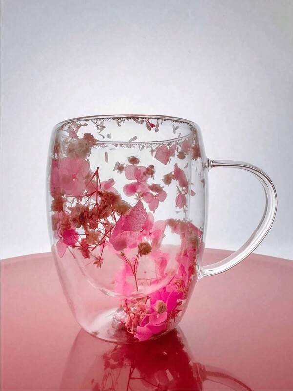 Double-Layer Glass Coffee Cup With Dried Flowers, Heat-Resistant Insulated Water Bottle, Suitable For Cold & Hot Drinks Like Cold Brew, Soda Water, Fruit Tea, Juice And Latte - Great For Weddings, Parties, Bridal Showers, Birthday Gifts