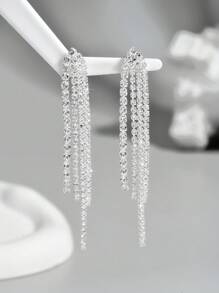 1 par de pendientes largos tipo dangle con cristales y flecos al estilo francés retro para mujeres, perfectos para complementar vestidos de fiesta y de gala