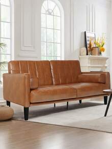 Liomindar 70" Mid Century Modern Couch, Faux Leather Sofa, Couches For Living Room, Bedroom & Office - 棕色 - 查看 3