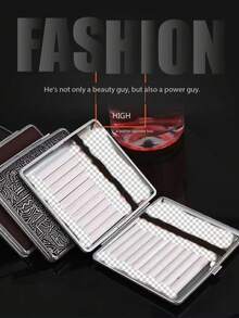 1pc Premium Leather Texture Cigarette Case, Flip-Top Metal Lightweight Design Fits 20 Regular Cigarettes, Personalized Luxury Smoking Accessory For Men, Gifts - Black - View 4