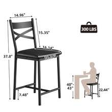 Bar Stools Set Of 2 / Set Of 4, Upholstered Bar Chairs With Back And Metal Legs, Counter Height Barstools For Kitchen Island, Faux Leather Cushion, Easy Assembly - Black - View 9