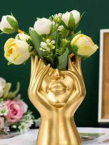 1pc Golden Resin Vase For Decoration, Flower Head Vase, Beauty Tools Storage, Office Stationery Storage, Modern Simple Vase, For Home Decoration Living Room Desk Decoration - Multicolor - View 12