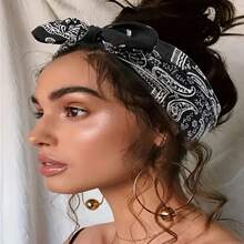女式头巾 6 件/包 新款可爱兔耳结头带，佩斯利图案弹性纯色蝴蝶结发饰，适合女士瑜伽运动户外发带秋冬度假装女士优雅围巾 - 彩色 - 查看 5