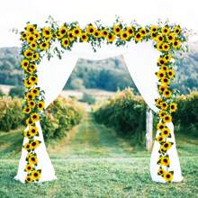 Künstliche Sonnenblumen Girlande mit hängenden Sonnenblumen Ranken und grünen Blättern, Seidenblumen für Haus Zimmer Küche Garten Hochzeitsbogen Braut Baby Shower Party Outdoor Deko medium
