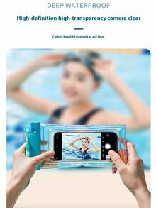 Laser Inflatable Waterproof Phone Pouch, Shock Proof Waterproof Swimming Phone Bag With Lanyard, Transparent Touch Screen Phone Case For Outdoor/Floating/Swimming Activities, Random, Beach Essentials, Beach Accessories, Pool Float, Pool Inflatable - White - View 3