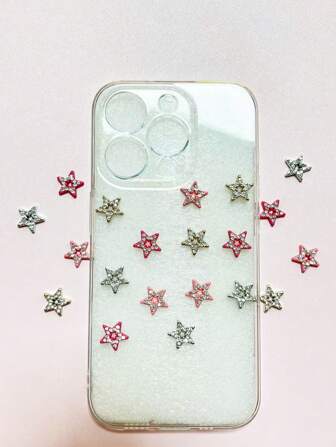 批量供应 批量供应 20 件 Y2k 甜美酷炫彩色迷你粉色银色玫瑰粉色金色可爱多巴胺水钻五角星平背树脂垃圾手机壳美甲装饰饰品 3D 手工艺品配件 DIY 工艺品手工发夹饰品