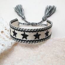 1pc Handmade Star Decor Braided Bracelet, Vintage Tassel Boho Style Wristband, Suitable For Friends, Family, Students, Holiday Gifts, Party, Travel, Blessing Bracelet - Black and White - View 2