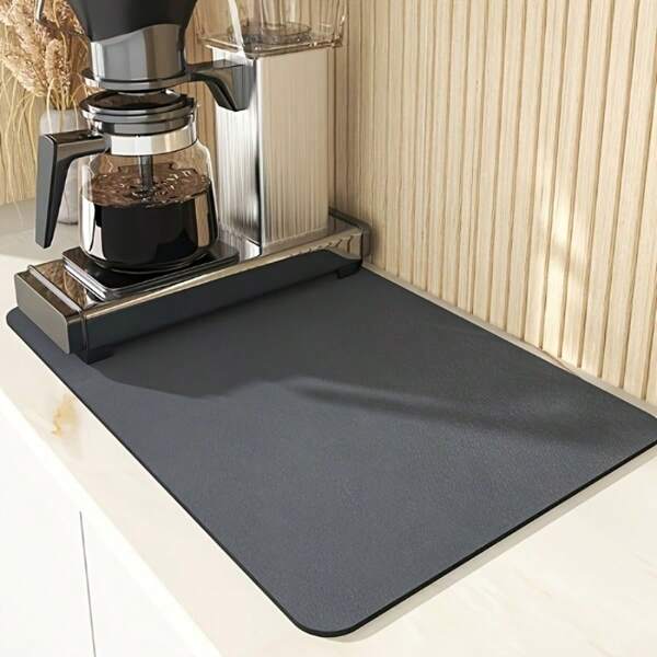 1pc Super Absorbent Dish Drying Mat, Non-Slip Rubber Bottom, Heat Resistant, Utensil Drainage Mat, Countertop Draining Mat - Suitable For Kitchen, Bathroom And Pet Feeding, Ideal For Restaurants And Cafes