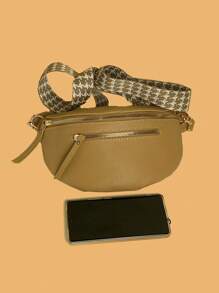 Houndstooth Chest Bag With Wide Strap, Large Capacity Shoulder Bag, Simple Commuter Dumpling Bag/Waist Bag Suitable For Women's Daily Outings Or Sports