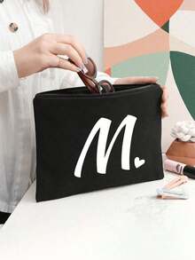 1 chiếc túi đựng mỹ phẩm tối giản in chữ cái ghép mảnh cho bé gái, màu đen, cỡ nhỏ, chữ A-Z, túi đựng mỹ phẩm, túi đựng đồ vệ sinh cá nhân di động, túi đựng mỹ phẩm tái sử dụng, túi đựng mỹ phẩm du lịch rộng rãi, phù hợp cho bé gái, có thể đựng tai nghe, phụ kiện, ví đựng tiền xu. - màu đen - Xem 6