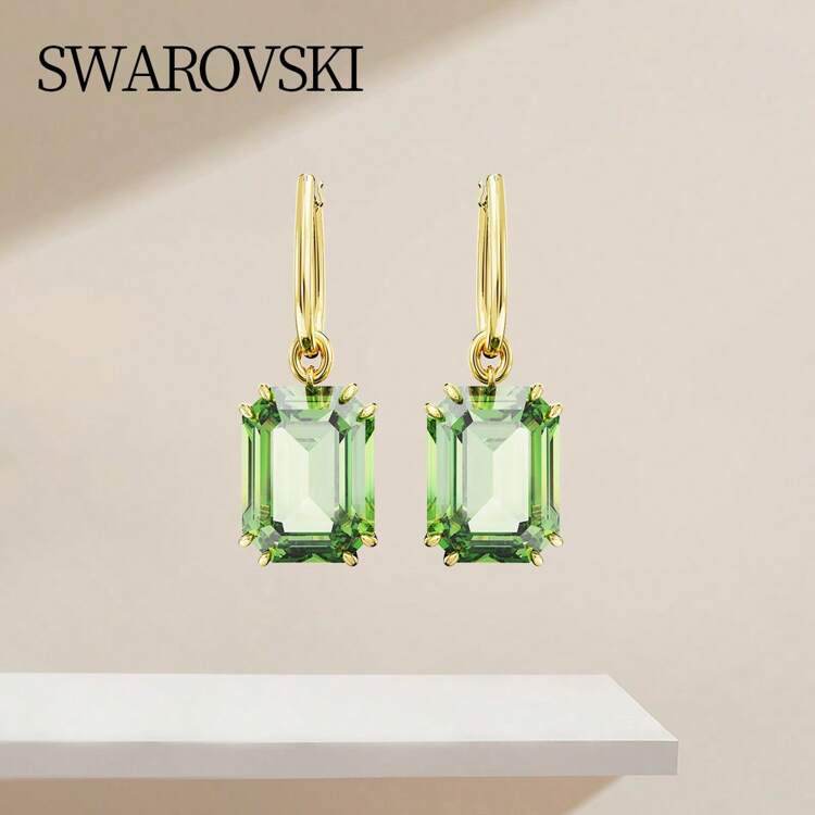 SWAROVSKI MILLENIA 緑色ピアス Millenia ドロップピアス, スクエア・カット, グリーン