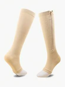 1 par de calcetines deportivos de tobillo con cremallera de dedo abierto para mujer, mangas de compresión para piernas para uso diario en yoga o gimnasio - Multicolor - Ver 5