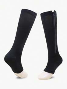 1 par de calcetines deportivos de tobillo con cremallera de dedo abierto para mujer, mangas de compresión para piernas para uso diario en yoga o gimnasio - Multicolor - Ver 22