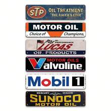 6pcs Vintage Lucas Motor Oil Tin Signs - Retro Wall Art Decor For Garage, Car Shop, Gas Station - Durable Iron Plaques With Nostalgic "OIL TREATMENT THE RACER'S EDGE" Design - Easy To Hang For Bedroom, Kitchen, Bar, Garage - Garage Wall Decor|Nostalgic Wall Plaque|Textured Surface, Metal Wall Art Decor - Multicolor - View 2
