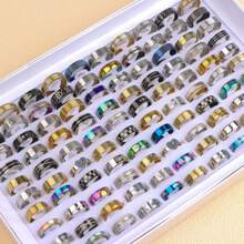 10pcs/pack Fashionable Simple Stainless Steel Flat Plain Band Ring (2/4/6/8mm) Suitable For Men, Engagement, Wedding, Party Gift