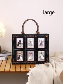 2025 High-End Fashion Summer New Women Handbag, Niche Design Tarot Card Diamond Tote Bag, Large Capacity Y2K Cute Cat Bag, Unique Handmade Embroidery Beaded Briefcase, Retro One Shoulder Tote Bag - Multicolor - View 16