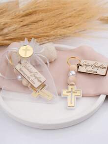 个性化洗礼十字架钥匙扣，宾客礼品，定制洗礼纪念品，圣餐纪念品。可定制文字十字架。适用于复活节、洗礼、周岁生日/葬礼、生日派对、婚礼装饰纪念品，防水防霉，时尚可爱。永恒的爱 - 彩色 - 查看 4