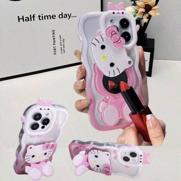 Sanrio Hello Kitty Cute 3D Makeup Mirror Mobile Phone Case Suitable For Iphone 16/15/14/13/12/11/Pro/Plus/Max(Purple), Cute Cartoon Anti-Fall And Wear-Resistant Suitable For Girls And Women