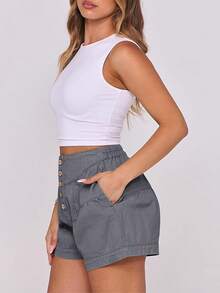 ANRABESS Women's Shorts Summer Baggy High Waisted Flowy Wide Leg Buttons Pleated Casual Jean Shorts 2025 Fashion Skorts - 淺灰色 - 查看 3