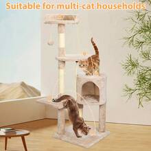 SEBRUANC 112cm Cat Tree Multi-Layer Cat Scratching Tree Medium Cat Tower Cat Climbing Frame Stable Frame And Comfortable Perch With Cat Toys And Sisal For Fats To Care For Their Paws And Have Fun - Beige - View 8