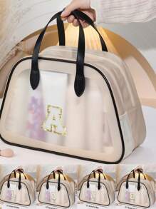 1 geantă de machiaj transparentă cu litere, geantă de toaletă portabilă de călătorie, geantă de călătorie transparentă de mare capacitate cu mâner, geantă cosmetică impermeabilă din PVC, geantă de depozitare multifuncțională, geantă de depozitare, geantă de depozitare portabilă de călătorie, geantă de bagaje, geantă de depozitare de călătorie, geantă de depozitare pentru organizarea hainelor, geantă de bagaje, geantă de depozitare pentru cosmetice, geantă de depozitare pentru îngrijirea pielii, potrivită pentru machiaj, instrumente de machiaj, depozitare pentru îngrijirea pielii, creion de sprâncene, paletă de farduri de pleoape, ruj, puf de pudră, pensulă de machiaj