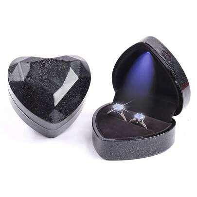 Heart-Shaped LED Light Engagement Ring Box, Jewelry Gift Box For Proposal, Wedding, Valentine's Day, Anniversary, Christmas, Mother's Day (Starry Black), School Supplies,Back To School