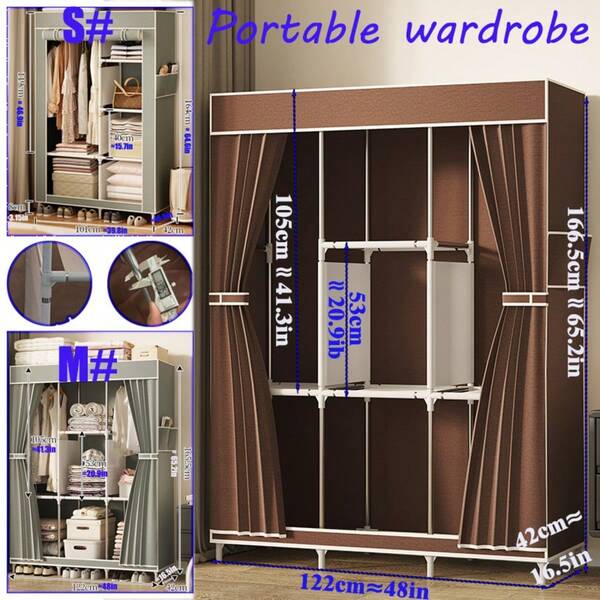 Reinforced Steel Tube Frame, Nonwoven Fabric Dust Cover, Simple Wardrobe, Suitable For School, Dorm, Small Rooms, Clothes Hanging/Storage