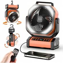 40000mAh Camping Fan Rechargeable, Battery Operated Portable Outdoor Fan Remote, 136Hrs & 4-Speed Cordless Oscillating, Table Fan With Light & Timer For Tent RV Jobsite Hurricane Power Outage - Orange-20000mAh - View 1