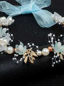 1pc Cute Flower & Pearl Flower Crown Princess Style Hair Band For Girls, Suitable For Children's Day Performance, Matching Dress Or Flower Girl Wedding
