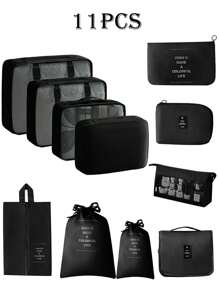 11pcs/Set Travel Organizer Bags, Multifunctional Packing Cubes, Cosmetic Case, Garment Bag, Zipper Pouch, Tote Bag, Mesh Bag, Shoe Bag, Drawstring Bag, Universal Bag, Underwear Bag, Luggage Bag, Jewelry Bag, Makeup Bag, Large Capacity, Portable, Mesh, Space Saving, For Clothes, Pants, Underwear, Toiletries, Shoes, Daily Items, Travel Storage, Multipurpose Pouches, Pants, Shoes, Jeans, Boots, Skirts, Bedroom, Organizer Bag, Home Storage