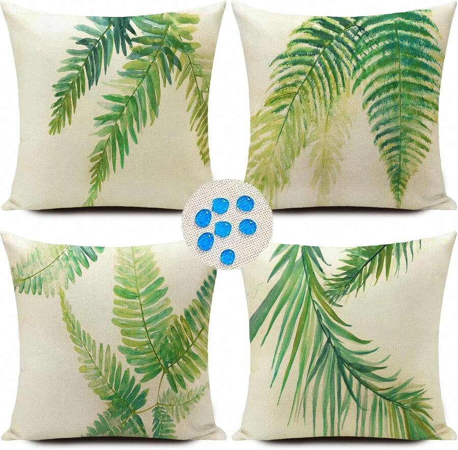 Fundas de cojín impermeables para exteriores HUASHUZI con diseño de pájaros, 45x45 cm, set de 4 cojines decorativos para muebles de patio, hogar, sofá, diván - Verde - Ver 1