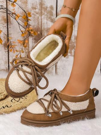 Bohemian Cute Lace-Up Studded Winter Snow Boots, Suitable For Wedding, School, Office, Outdoor, Home Party, Fashionable Design
