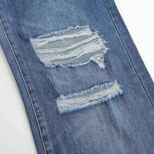 THUNDER Womens High Waisted Wide Leg Jeans Stretchy Distressed Pants - Blue - View 7