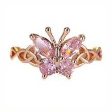 Pink Artificial Crystal Butterfly Ring, Stylish And Exquisite Personalized Design Ring, Popular Fashion Accessories, Women's Accessories, Wedding Accessories - 粉紅色蝴蝶結戒指 - 查看 4