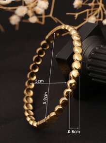 Pulseira de aço inoxidável com bolinhas e fecho de pressão, 1 peça, cor ouro 18K, para mulheres, moderna e versátil, adequada para uso diário, viagens, sessão de fotos, ótimo presente para namorada
