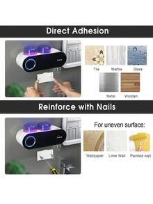 Toothbrush Holders For Bathrooms, UV Toothbrush Sanitizer And Holder Smart Home Bathroom Accessories, 2 Cups Electric Toothbrush Holder Wall Mounted With Toothpaste Dispenser Bathroom Decor