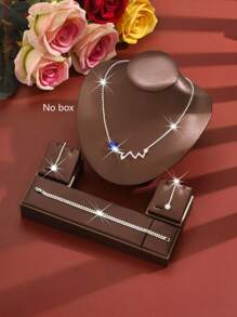 4pcs Elegant Jewelry Set: Rhinestone Earrings + Necklace + Bracelet, Suitable For Women's Wedding & Evening Wear, Valentine's Day Gift For Girlfriend