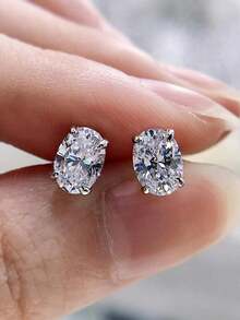 1 Pair Elegant Cubic Zirconia Stud Earrings For Women For Wedding Engagement Anniversary Party Jewelry Valentine's Day Gift Valentines,Mom,Mother,Mother's Day,Gift - 銀色 - 查看 8