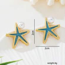 1 par de pendientes decorados con perla, pendientes para fiesta de playa con concha y elementos, pendientes multicomponentes con perla y rhinestone, pendientes con tema de playa, pendientes dulces y elegantes decorados con perla y rhinestone, regalo de joyería de alta gama para damas en citas de playa, verano