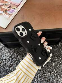 最新款 2025 大波浪马卡龙手机壳带腕带，可爱心形握把，军用级防震保护，相机和屏幕硅胶外壳，兼容三星 Galaxy S25、S24 系列、S23 系列、S22 系列、S21 系列、S20 系列和 Apple 11 系列、12 系列、13 系列、14 系列、15 系列、16 系列防水防摔防刮 - 黑色 - 查看 3