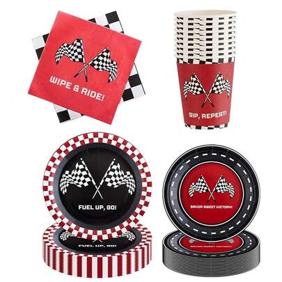 10 件/20 件/50 件/套，赛车派对餐盘和餐巾红色赛车派对用品黑色封口旗盘赛车餐具套装生日新生儿淋浴家庭派对装饰