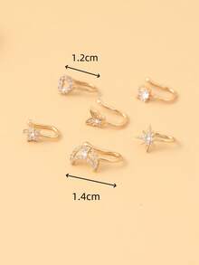 6pcs Set Fashion Casual Simple Copper Inlaid Zirconia Diamond Heart, Moon, Star, Butterfly Nose Stud Decor, Suitable For Daily Wear By Men & Women