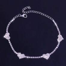 Delicada tobillera con forma de corazón completamente cubierta de cristales, accesorio de tobillera con diamantes para playa y resort de verano