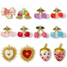 A Set Of Stainless Steel Strawberry, Cherry, Heart Themed Pretty Pink Series DIY Jewelry Accessories For Necklace, Bracelet, Earrings, Pendant Crafting