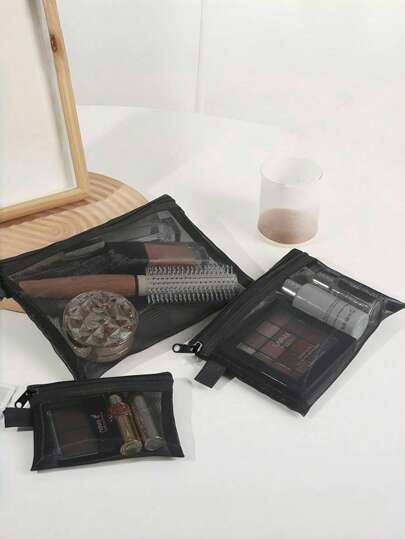 2025 New Minimalist Mesh Makeup Bag, Lipstick & Cushion Compact Organizer, Large Capacity Portable Travel Pouch, Daily Cosmetics Storage Box, Travel Essential, Suitable For Halloween & Christmas Gifts