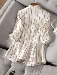 Blazer casual de mujer con un solo botón, de manga 7/8, con rayas finas, para primavera/verano