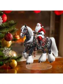 2D flach, 2D Weihnachtsmann reitend auf Pferd Acryl Ornament - Festliche Weihnachtsdekoration mit Kranz, Geschenken und Schneeflocken, perfekt für Heim- oder Büro-Feiertags-Dekoration, 1 Stück, ideales Abschlussgeschenk | Art-Deco-Weihnachtsmann | Klarer Kranz-Design, Weihnachtsmann Dekorationen