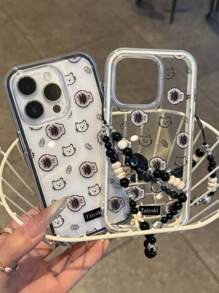 Cartoon süße Katze Fisch klar Handyhülle kompatibel mit iPhone 16 15 14 13 12 11 Pro Max Katzen Perlen Armband Handyhülle Rückseite